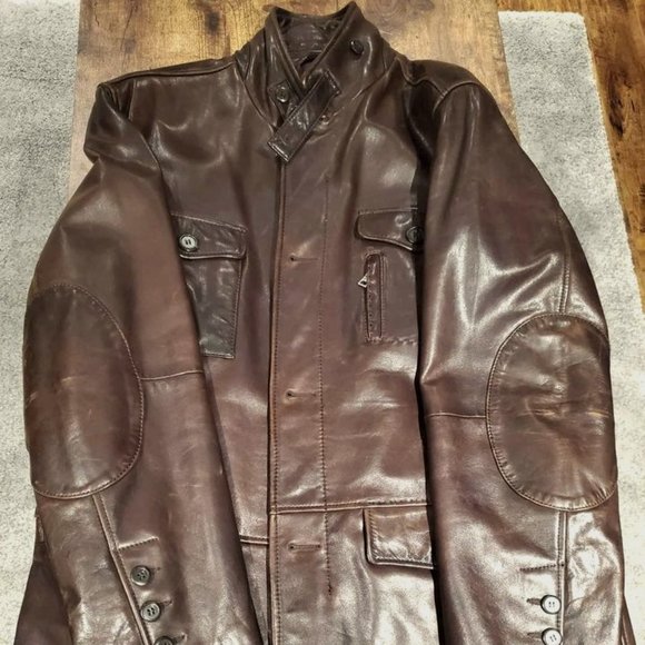 Mens Danier brown leather coat - size large - Picture 1 of 4